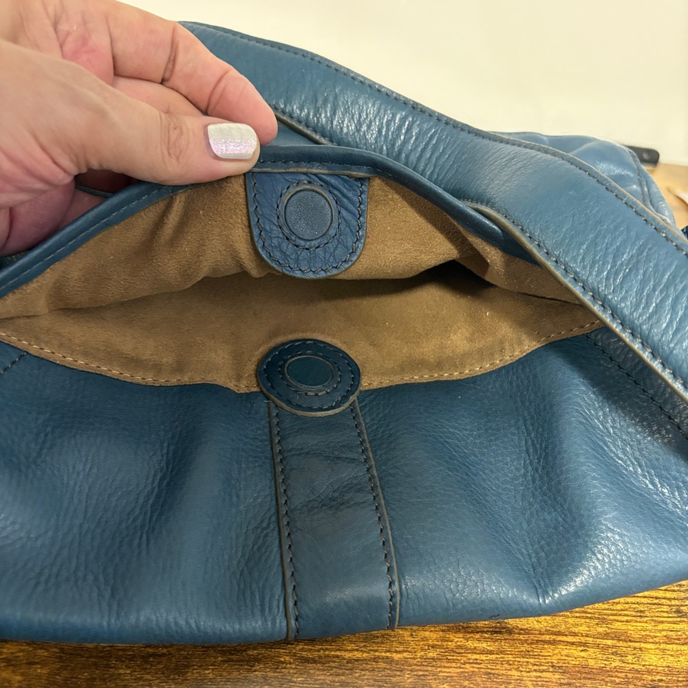 Liz Claiborne Slouchy Shoulder Bag Blue Soft Pebbled Leather Vintage Y2K - Picture 11 of 16